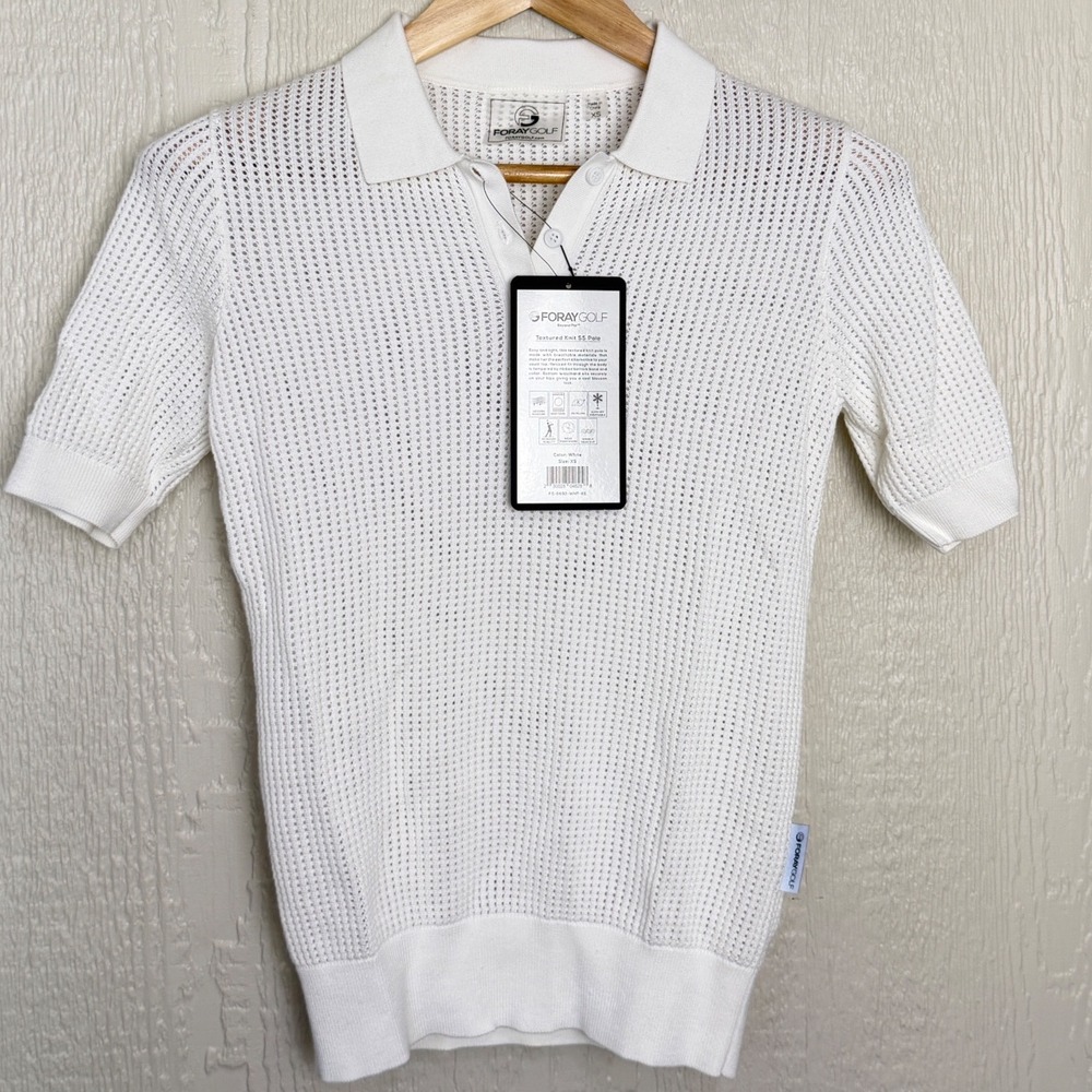 Foray Golf Womens Textured Knit SS Polo Shirt White Mesh Cotton XS NEW